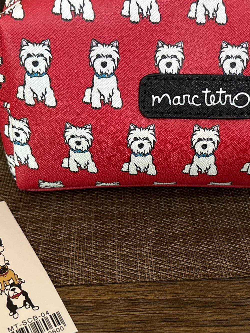 Marc Tetro Red Westie Print Cosmetic Bag. NWT - Picture 2 of 7